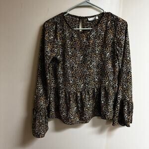 ASOS black and tan leopard print blouse in size 0